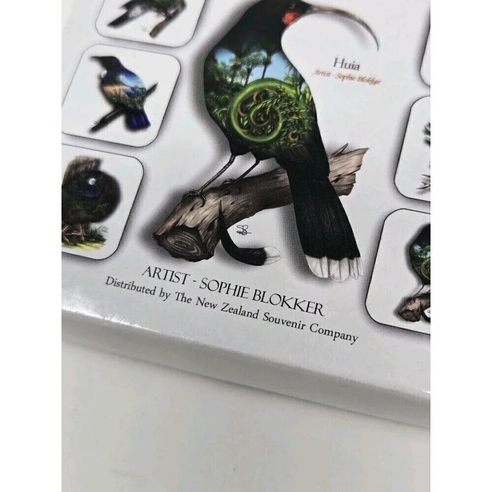 VINTAGE NEW ZEALAND BIRDS EYE VIEW COASTERS SET OF 6 SOPHIE BLOKKER ARTIST BOX